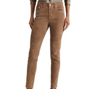 Lauren Ralph Lauren Suede Skinny Ankle Pants Light Truffle 14